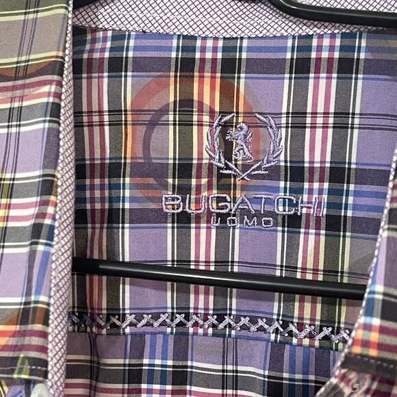 Bugatchi UOMO Button Down Dress Shirt Mens XL Purple Plaid w/ Circles Flip Cuff - Picture 7 of 10